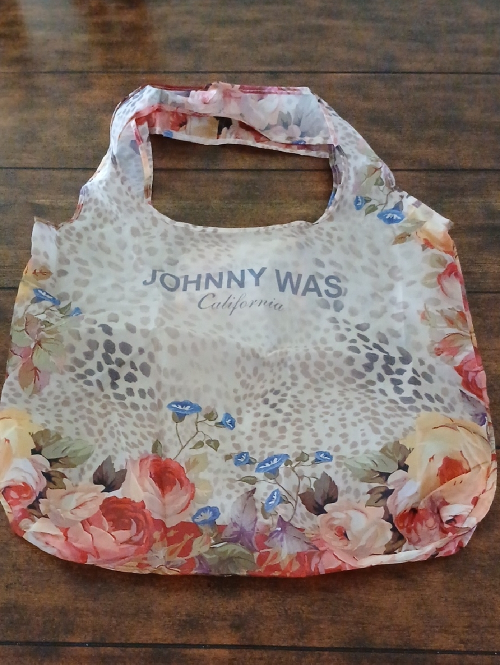 Johnny Was Floral Foldable Tote - Cream, Pink and Blue Accents NWOT